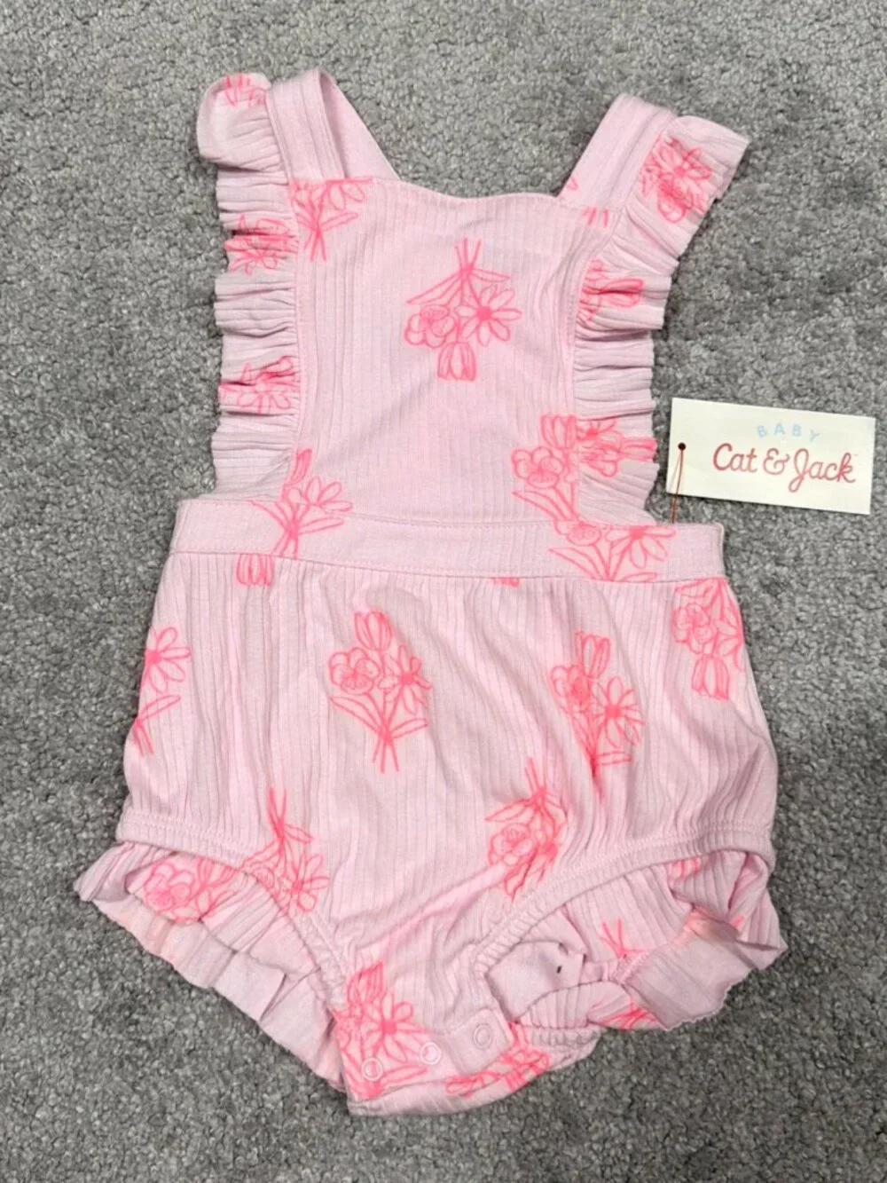 Cat & Jack Ruffle Baby Girl Sleeveless Romper Size 6-9 Months Flower Pink
